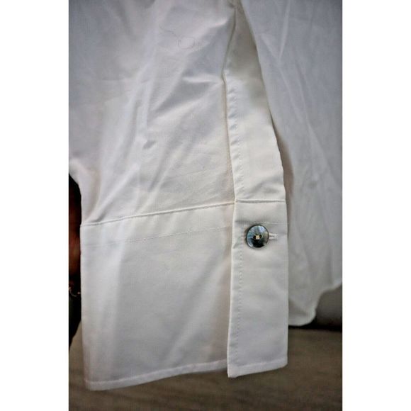 Vince Women Sz M White Sculpted Poplin Gathered Long Sleeve Button Up Shirt $275 - Picture 3 of 10